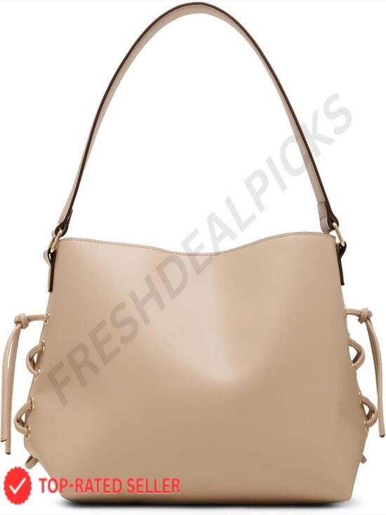 Handbags - Spacious Hobo Bag with Whipstitch Detailing Shoulder Strap Oval Shape Medium
